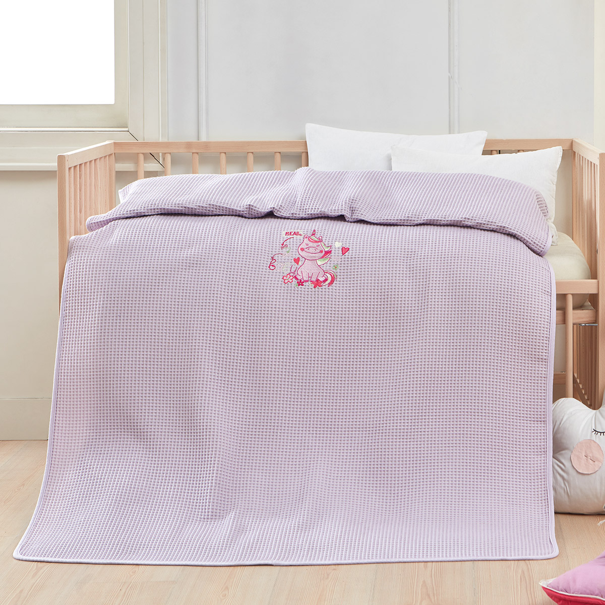 Κουβέρτα πικέ με κέντημα Art 5304 100X150 Ροζ  
