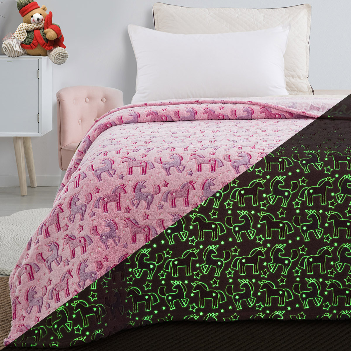 Κουβέρτα μονή φωσφορίζουσα Art 6148 160x220 Ροζ  