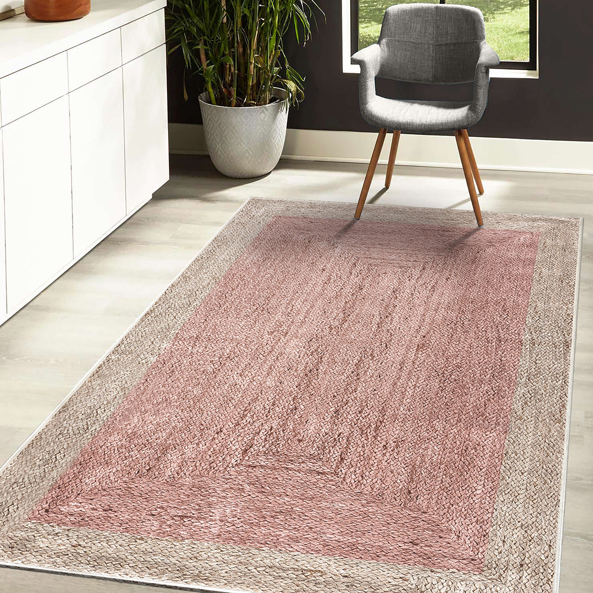 Χαλί Jute Art 9131-Pink Μπεζ,Ροζ  